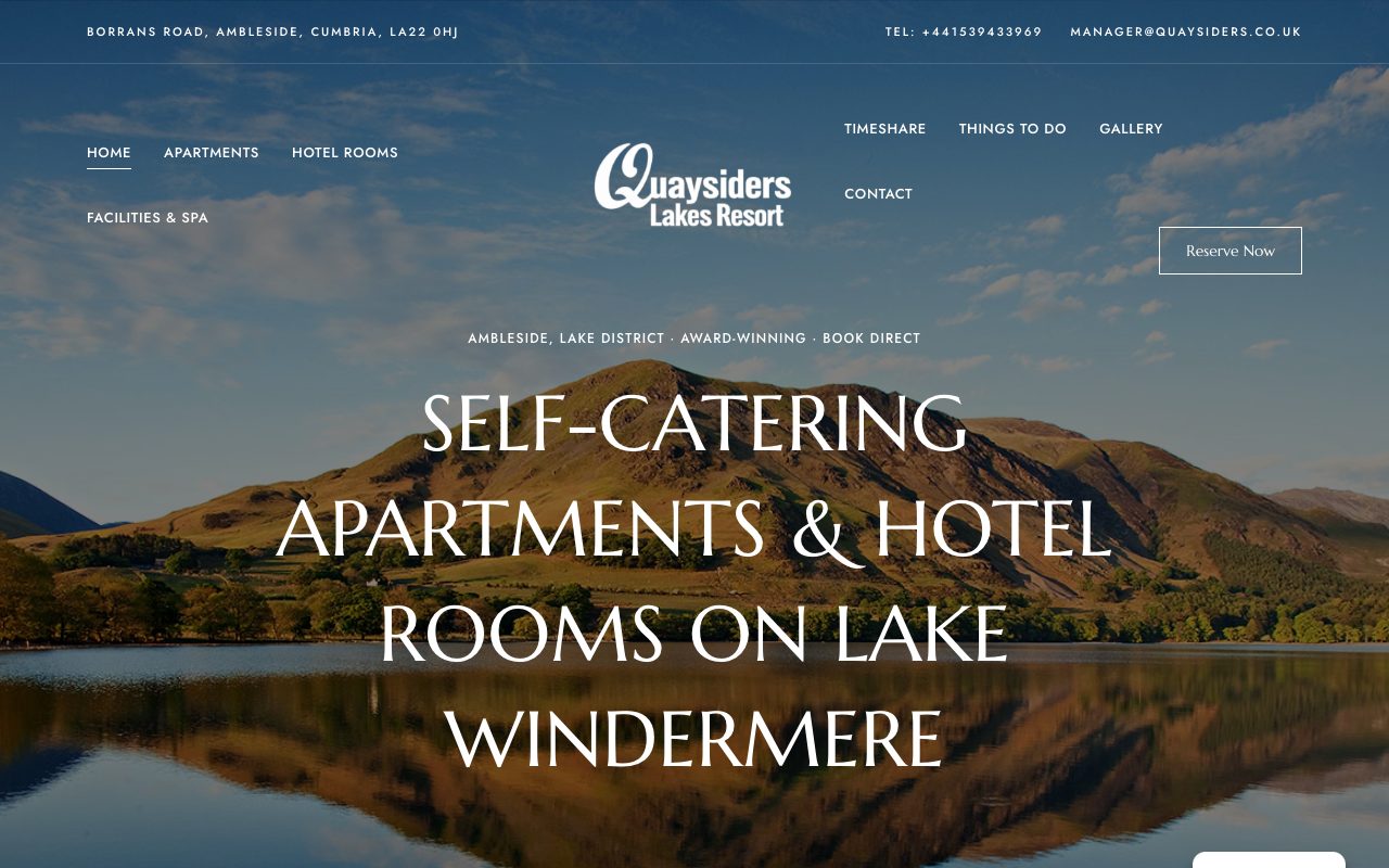 Quaysiders Lake Resort website — self-catering apartments and hotel rooms on Lake Windermere
